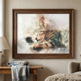 Foto Lindo e fofo gatinho dormindo aquarela