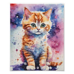 Foto Lindo gatinho ruivo em aquarela 