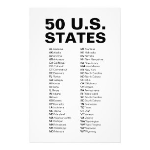 Foto Lista de Abreviações dos 50 Estados dos EUA – Mini