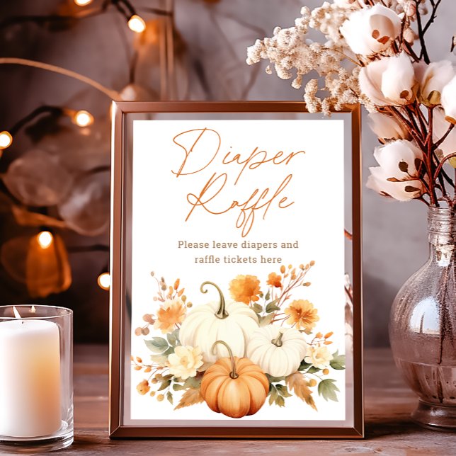 Foto Little Pumpkin Fall Diaper Raffle Baby Shower Sign (Criador carregado)