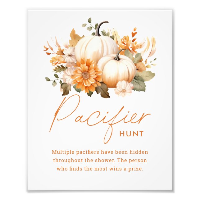 Foto Little Pumpkin Pacifier Hunt Baby Shower Sign (Frente)