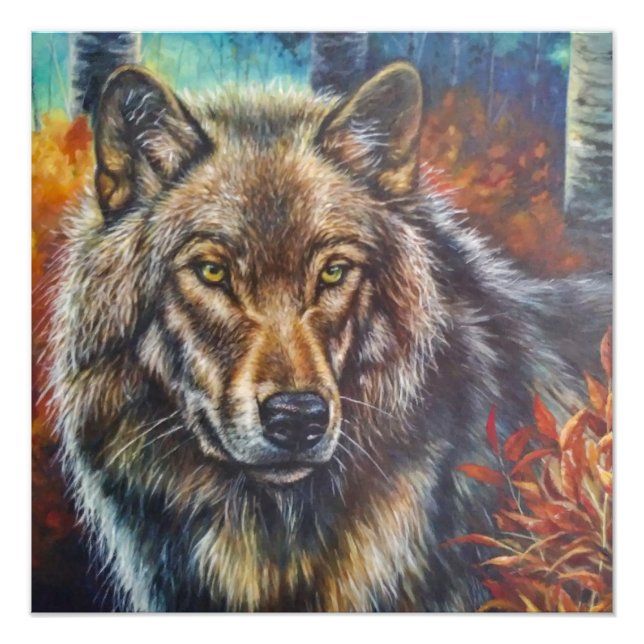 Foto Lobo Arte Parede Acrílico no outono (Frente)