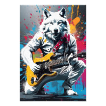 Lobo branco tocando violão, grafite