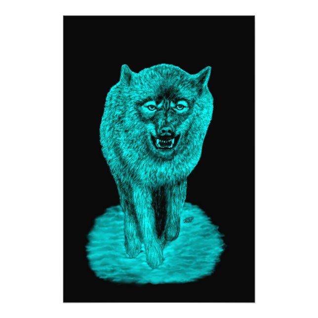 Foto Lobo Negro Zangado na Noite (Frente)