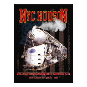 Foto Locomotiva NYC Dreyfuss Hudson. Bandeira americana