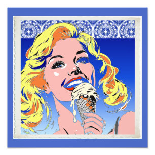 Foto Loira Comendo Sorvete Colorido Estilo Pop Art dos 