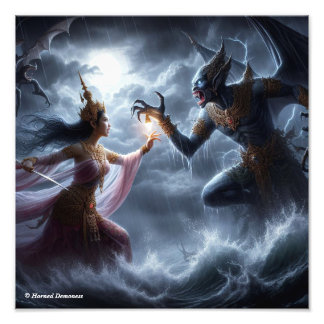 Foto Lovely girl figthing a monster