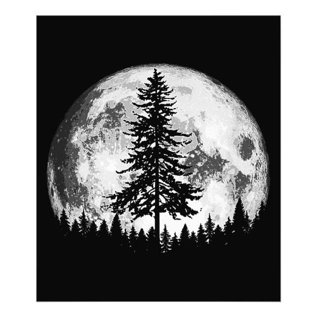 Foto Lua cheia retrorada e árvore de pinheiro minimalis (Frente)