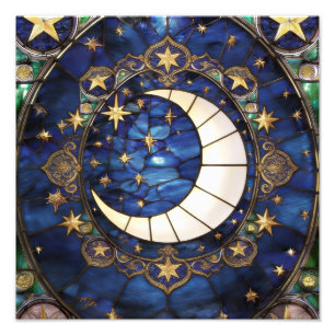 Foto Lua Crescente Celestial Ornada com Vitral