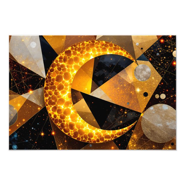 Foto Lua Crescente ouro com Estrelas Geométricas Cósmic (Frente)