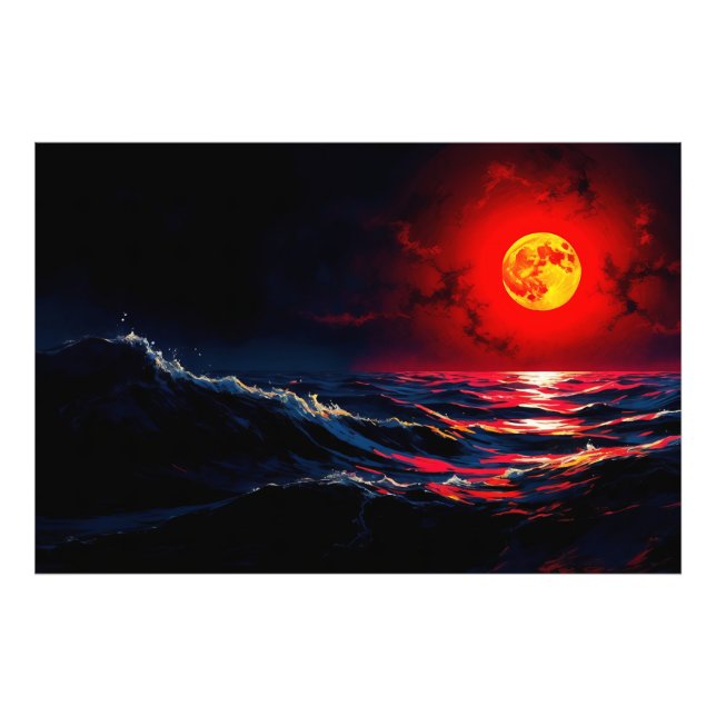 Foto Lua Vermelha sobre a paisagem da fantasia do mar (Frente)