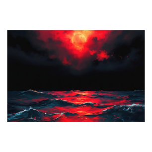 Foto Lua Vermelha Sobre O Mar Dramático Fantasia Do Oce