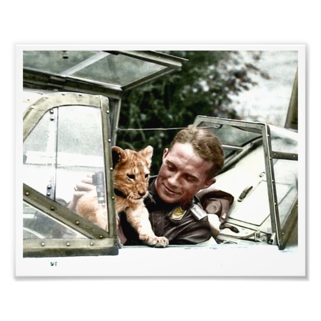 Foto Luftwaffe Ace Franz von Werra e Simba (Frente)