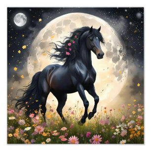Foto Lunar Elegância: Cavalo de Fantasia Negra com Lua
