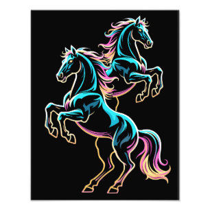 Foto Luz Neon de Cavalo Glitch Estilo Retro