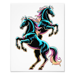 Foto Luz Neon de Cavalo Glitch Estilo Retro
