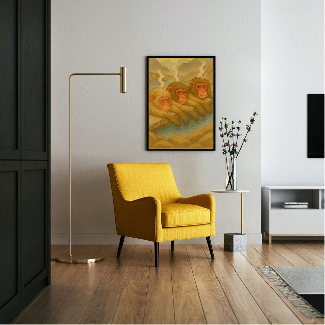 Foto Macaco Whimy Paisage Viagem do Japão Personalizado ( Soaking monkeys in Nagano, Japan.  Paper cutting style art.)