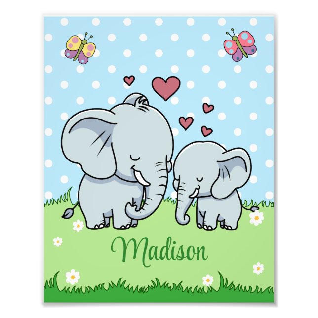 Foto Mãe e Elefante Bebês Bonitos, Personalizados (Frente)