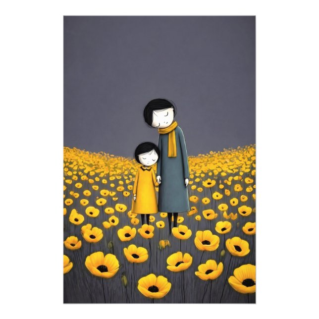 Foto Mãe e Filho de Mãos Dadas numa Flor Dourada (Frente)