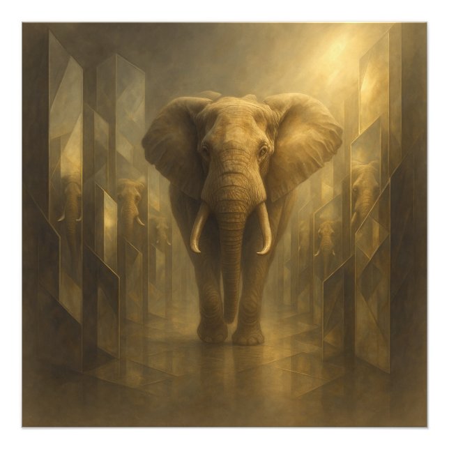 Foto Majestic Golden Elephant in a Mirror Maze – GeoWil (Frente)