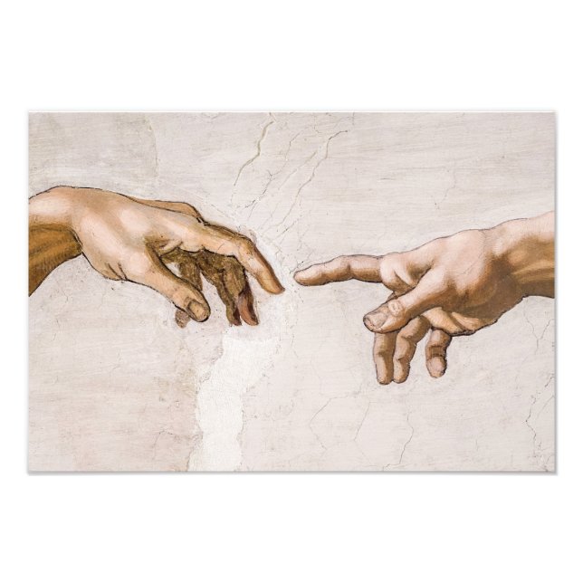 Foto Mãos de Deus, Pai e Adão, de Michelangelo (Frente)