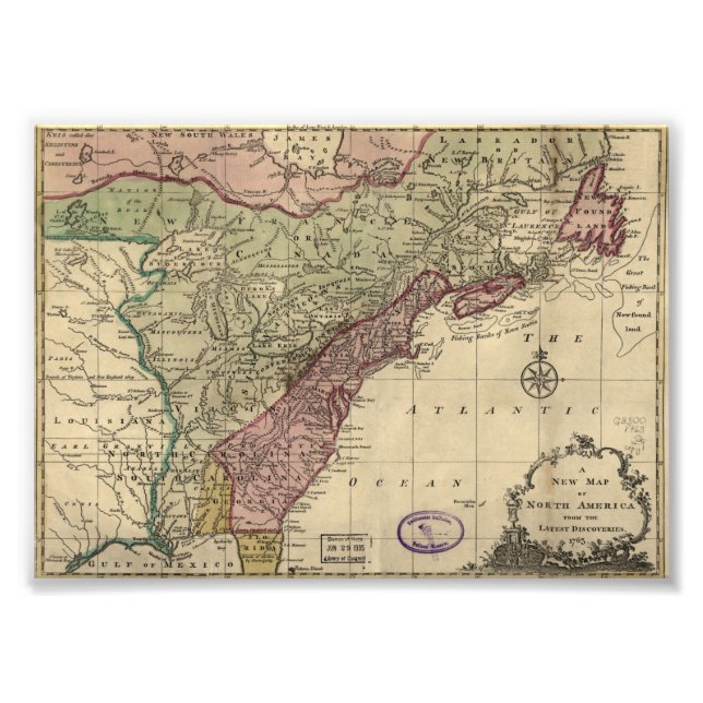 Foto Mapa antigo da América do Norte, restaurado, 1763 (Frente)