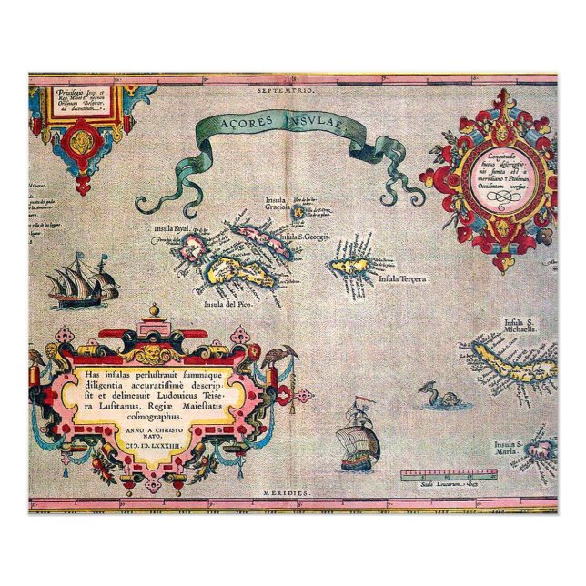 Foto Mapa Antigo dos Açores - Exploração de Navegação e (Frente)