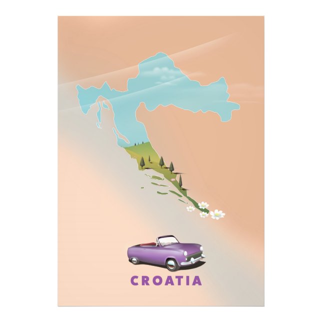 Foto Mapa da Croácia Ilustrado impressão poster. (Frente)