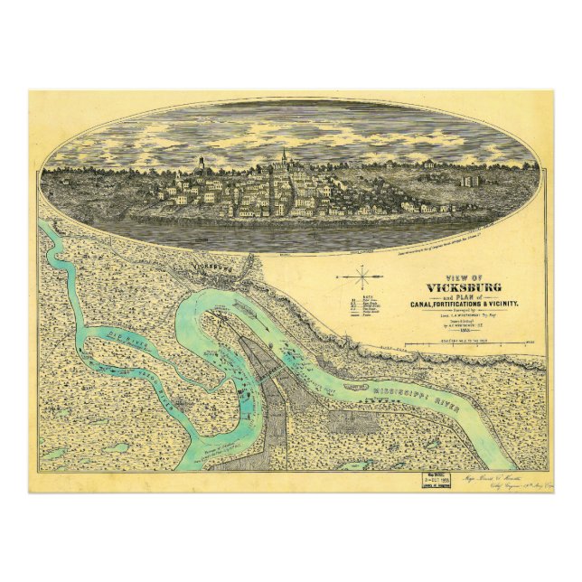 Foto Mapa da Era da Guerra Civil de Vicksburg Mississip (Frente)