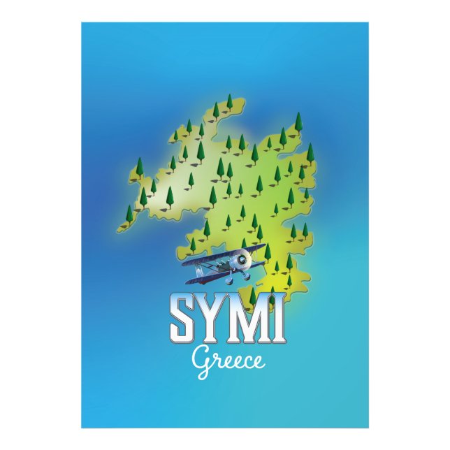 Foto Mapa da Ilha de Simi Grécia poster de viagem. (Frente)
