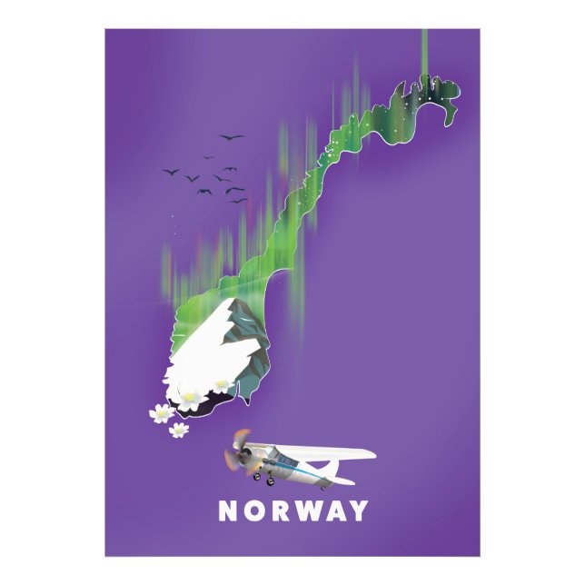 Foto Mapa da Noruega - poster de impressão ilustrado. (Frente)