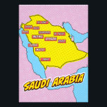 Foto Mapa da pop Art Ilustrado da Arábia Saudita<br><div class="desc">Este mapa visualmente impressionante da Arábia Saudita é uma fusão de geografia e arte pop. Cores negros,  imagens icônicas e tipografia brincalhona se juntam para criar uma peça única e cativante.</div>