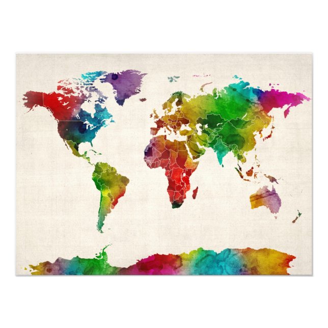 Foto Mapa de Aquarelas do Mapa Mundial (Frente)