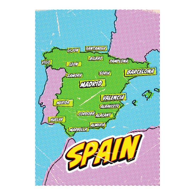 Foto Mapa de Espanhas Ilustrado de pop Art (Frente)