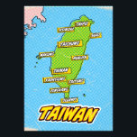 Foto Mapa de Formosa Ilustrado com pop Art<br><div class="desc">Pop Art Ilustrou o mapa asiático de Taiwan em um belo estilo de vintage vestido.</div>