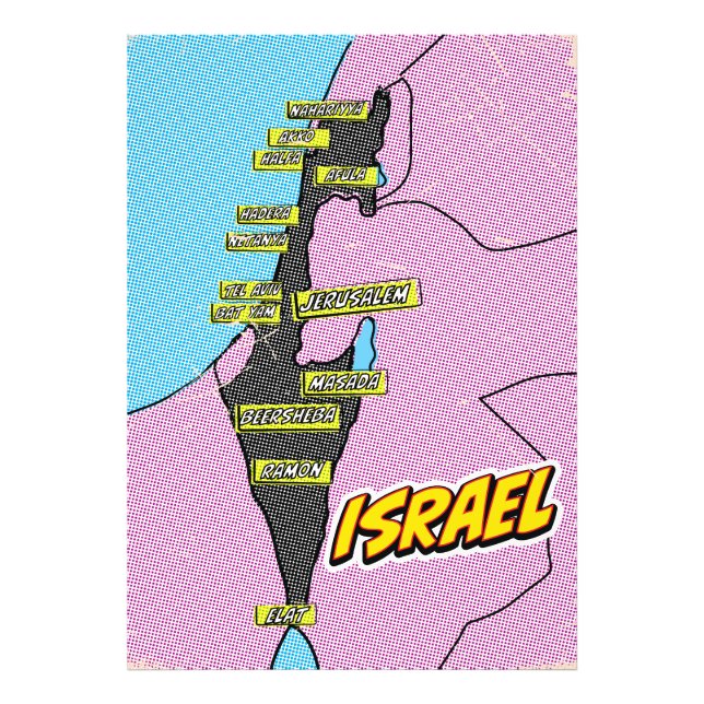 Foto Mapa de Israel ilustrado com pop Art (Frente)