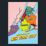 Foto Mapa de Nova Iorque ilustrado com pop Art<br><div class="desc">Um mapa estilizado de Nova Iorque, reproduzido no estilo de quadrinhos. Os cinco bairros são esboçados em linhas pretas e cheios de cores vibrantes: Manhattan (vermelho), Brooklyn (amarelo), Queens (laranja), The Bronx (verde) e Staten Island (roxo). Cada galeria é rotulada com seu nome em uma caixa branca com um contorno...</div>