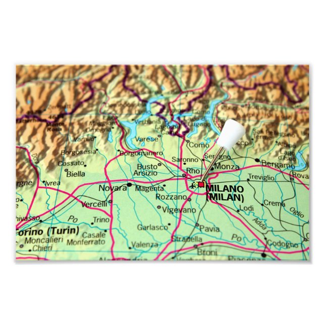 Foto Mapa de pinos da cidade de Milão, Itália (Frente)
