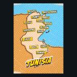 Foto Mapa de pop Art Ilustrado da Tunísia<br><div class="desc">Pop Art Ilustrou mapa africano da Tunísia em um belo estilo de vintage vestido.</div>