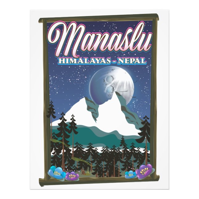 Foto Mapa de pôster de viagem do Manaslu Himalaias Nepa (Frente)