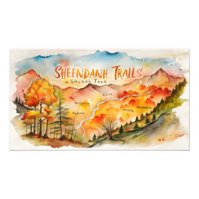 Foto Mapa de Trilhas de Shenandoah de Outono – Arte de  (Frente)