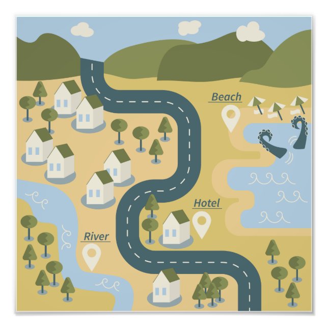 Foto mapa de viagem de férias do cenário de cartoon na  (Frente)