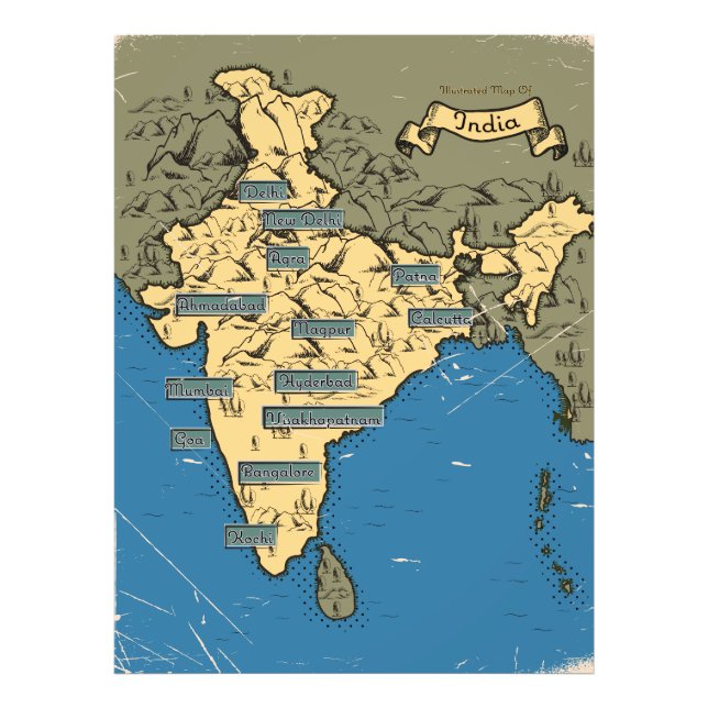 Foto Mapa de viagem ilustrado da Índia (Frente)