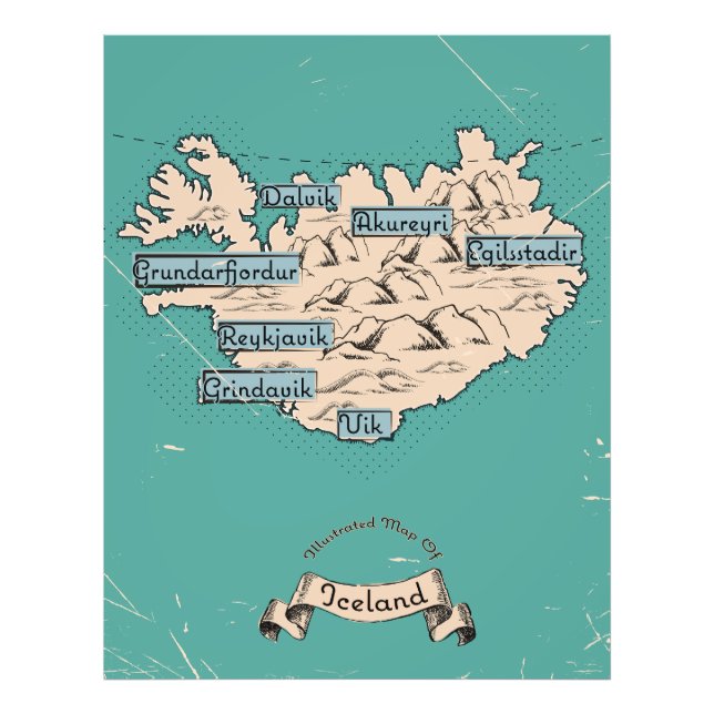 Foto Mapa de Viagem ilustrado da Islândia (Frente)