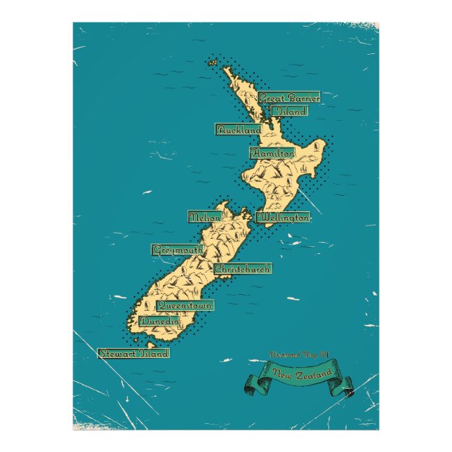 Foto Mapa de viagem ilustrado da Nova Zelândia (Frente)
