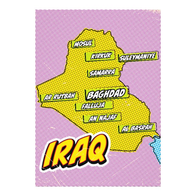 Foto Mapa do Iraque Ilustrado em Pop Art (Frente)