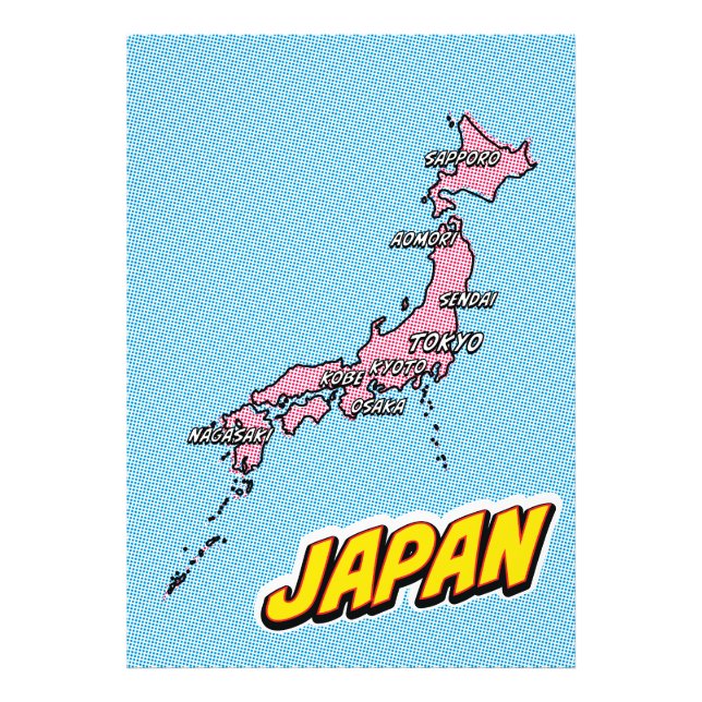 Foto Mapa do Japão Ilustrado em Pop Art (Frente)