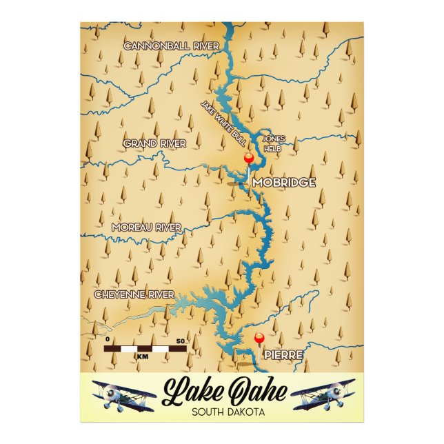 Foto Mapa do Lago Oahe South Dakota (Frente)
