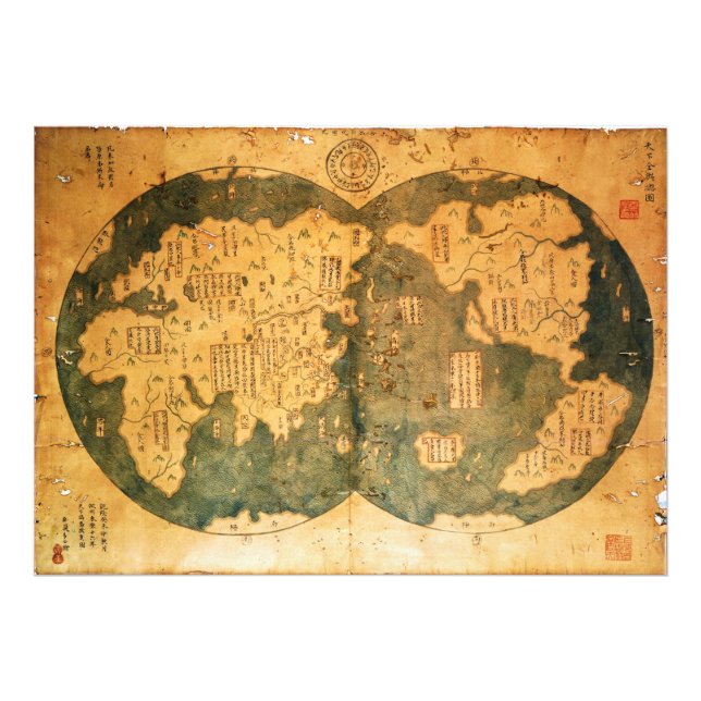 Foto Mapa do Mundo Chinês de 1418 por Gavin Menzies (Frente)