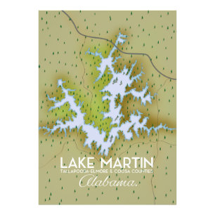 Foto Mapa do Poster de viagens do Lago Martin Alabama.